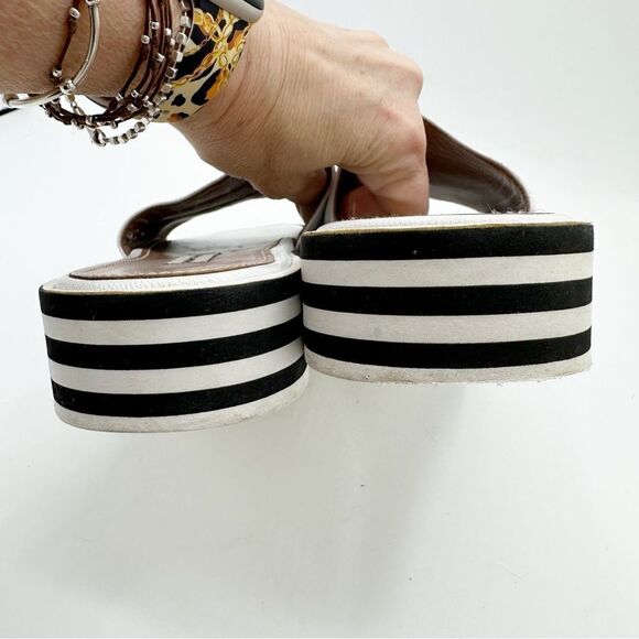 TABITHA SIMMONS Sophia White Platform Slide Sandal Black White Stripe Bottom 6.5 - Picture 6 of 11